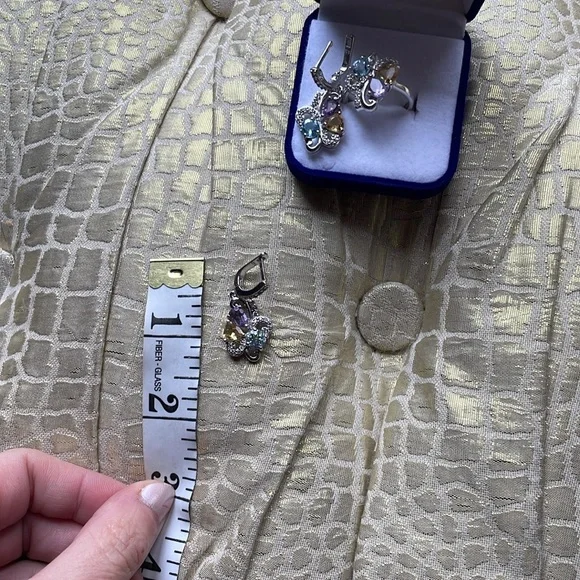 NEW Amethyst, yellow quartz and aquamarine sterling 925 duo ring and earrings. - Picture 3 of 8